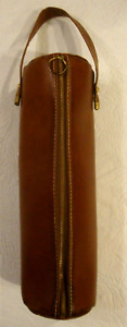 Vintage Velvetouch Top Grain Cowhide Wine Bottle Carrier Leather Round  13" Tall