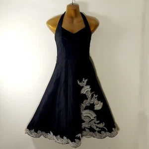 Karen Millen Black Party / Prom Dress, Halter Neck, Lined, Floral Detail, Size 8 - Picture 1 of 12