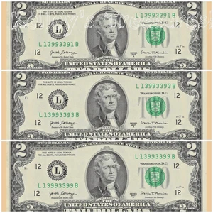 Lot of 3 Notes 2017A Trinarys with 1s 3s 9s Fancy 2$ Bills  Quad/Trip & Trip/Trp - Picture 1 of 7