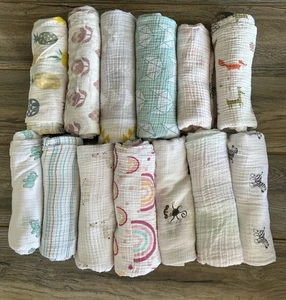 Muslin Swaddle Receiving Blankets Lot Of 13 Aden Anais Cloud Island Chick Pea - Picture 1 of 12