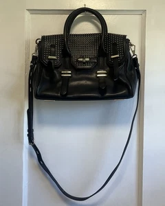 Rebecca Minkoff Jules Satchel Hand Shoulder Bag Black Leather Studded Top Handle - Picture 1 of 11