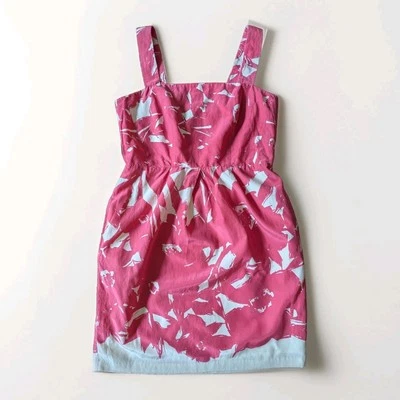 Banana Republic Womens Silk Y2K Pink Floral Mini Dress Sz 8P Preppy Feminine  - Image 1 of 4