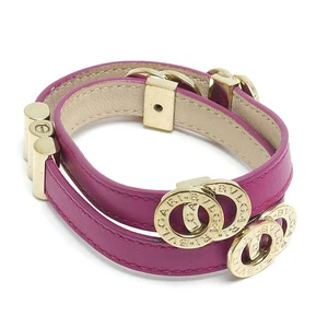 BVLGARI Doppiotondo Double Coil Bracelet Magenta Purple Leather Metal - Picture 1 of 5
