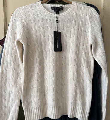 Ralph Lauren BLack Label Ivory Cable Knit Crew Neck 100% Cashmere Sweater L NIB - Image 1 of 4