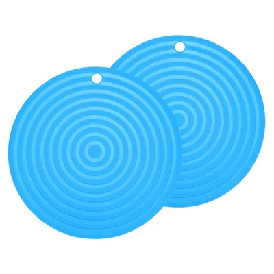 2 Piezas Alfombrillas Trivets Silicona, Soportes Redondos para Ollas Calientes de 9" con Agujero para Colgar (Azul) Foto 1 de 4