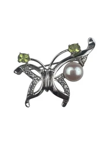 Broche de plata de ley con peridoto y peridoto real mariposa - Imagen 1 de 8