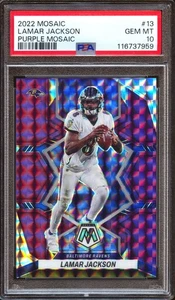 2022 Panini Mosaic Lamar Jackson Purple Mosaic Prizm #28/49 PSA 10 Pop 6 - Picture 1 of 2