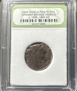 INB New World Pirate Era Spanish Bronze Nummis Coin 1608-1695 AD High Grade 1641 - Picture 1 of 3