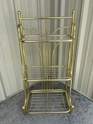 Vintage Rosalco 1980s Tubular Brass Bakers Rack Shelves Etagere Art Deco - Image 1 of 4