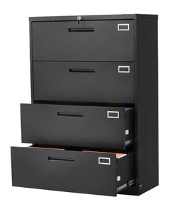 4 Drawers Vertical Metal File Cabinet with Lock and Hanging Rod Black - Picture 1 of 12