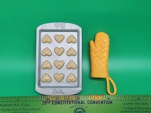 Barbie Doll Kitchen Baking Cooking Sheet Pan w/ Heart Shaped Cookies & Oven Mitt - Picture 1 of 12