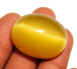 91.80 Ct Certified Natural Chrysoberyl Cat's Eye | Yellow Oval Cabochon Gemstone - Picture 1 of 6
