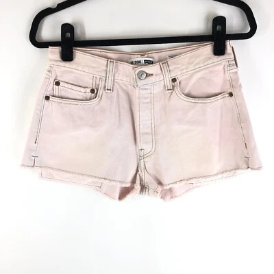 Re/Done Levis Mujer El Corto Algodón Tiro Alto Botón Mosca Flecos Rosa Claro 25 Foto 1 de 4