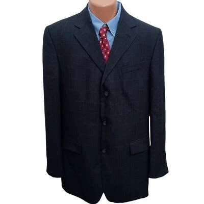 Abrigo deportivo Oscar de la Renta para hombre 42L azul ventana a cuadros 100 % lana 3 botones Foto 1 de 4