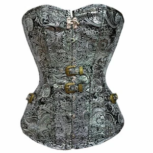 Steampunk Überbrust Korsett Top Taillentraining Silber Haken Gothic Bustier - Bild 1 von 6