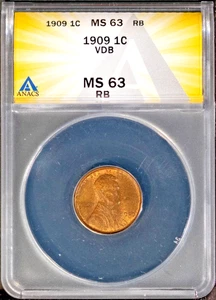 Key Date 1909 1c VDB Lincoln Head Cent MS 63 RB ANACS # 7786686 + Bonus - Picture 1 of 2