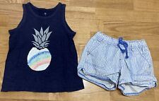 Girls Gap Outfit Size Small 6-7 - Pineapple Sequin Tank w/Striped Shorts EUC
