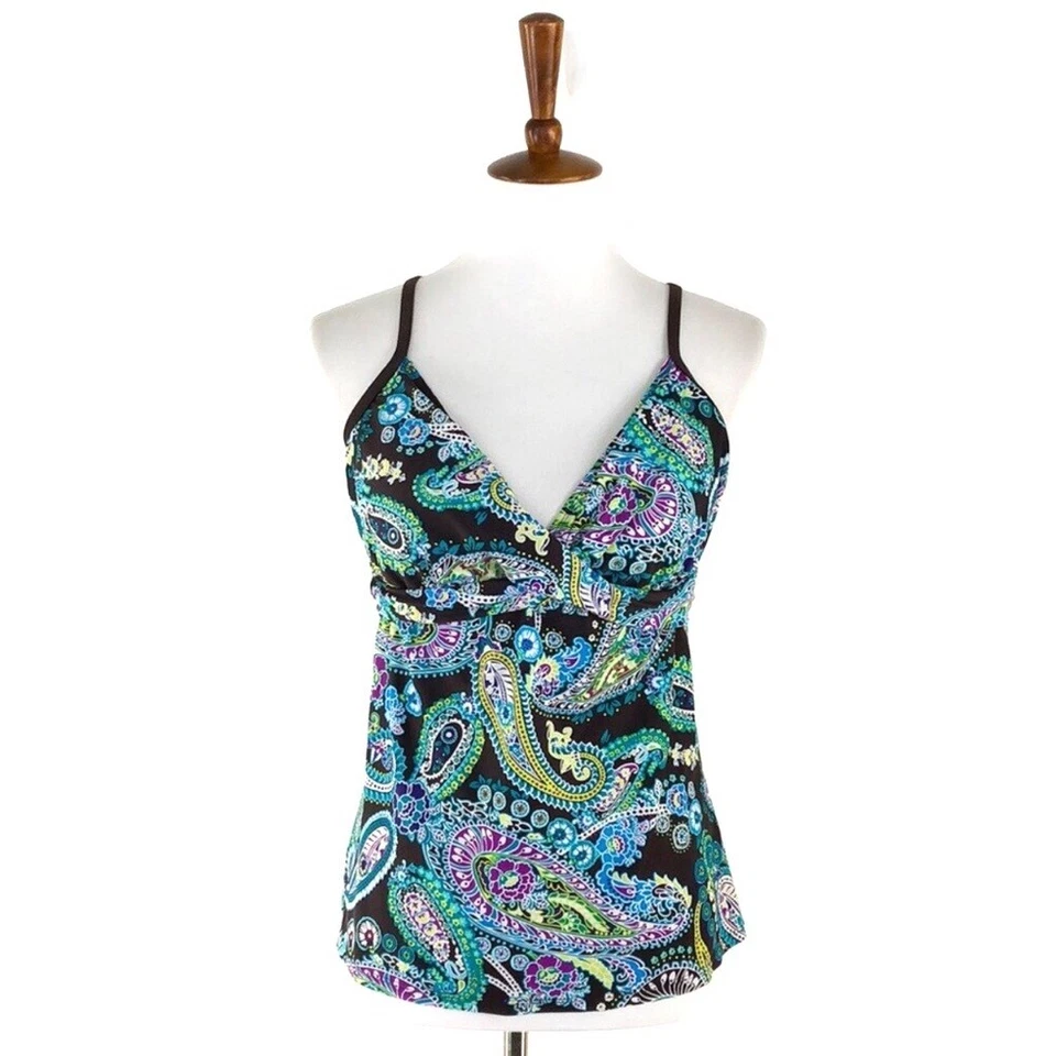 Women's Athleta Blue & Brown Paisley Swim Top sz S - Image 1 of 4