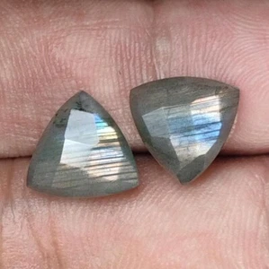 Labradorite Trillion Shape Cabochon Pair Faceted Loose Gemstone Jewelry 11x11 MM - Picture 1 of 8