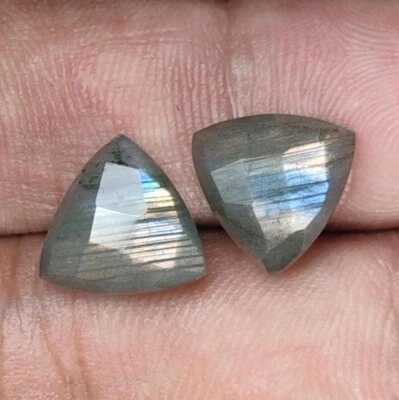 Par de cabujones facetados con forma de trillón de labradorita joyas de piedras preciosas sueltas 11x11 mm Foto 1 de 4