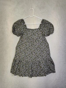 Uniqlo Women Dress Extra Small Black Floral Short Puffer Sleeve Fit Flare Knee L - Picture 1 of 19