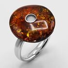 925 Solid Sterling Silver Natural Cognac Baltic Amber Free Form Unique Nice Ring