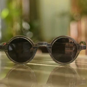 Men's round black polarized sunglasses gray acetate glasses black round lenses - Picture 1 of 5