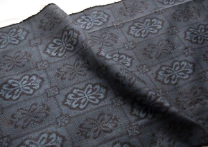 Vintage Tsumugi Kimono SIlk Fabric - Navy Geometric & Flower Weave 160CM(63") - Picture 1 of 10
