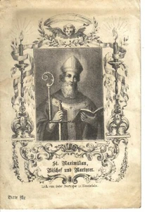 Peregrinación Santos cuadros de encaje obispo Maximiliano mártir litografía  - Imagen 1 de 2