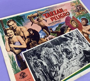 Tarzan's Peril 1950s Mexican Lobby Card Poster 1951 Lex Barker & Virginia Huston - Imagen 1 de 5
