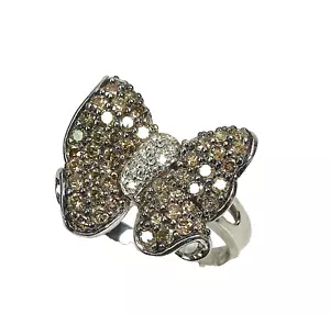 14k, BUTTERFLY BOW, CHAMPAGNE DIAMOND, SHADED BROWN WHITE DIAMOND, OOAK - Picture 1 of 4