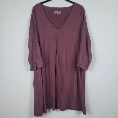 Michael Stars Womens Large Mini Dress Maroon Lyocell Long Sleeve V Neck Pockets - Image 1 of 4