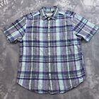 Tommy Bahama Purple Plaid Short Sleeve Cotton Button Up Shirt Size Medium