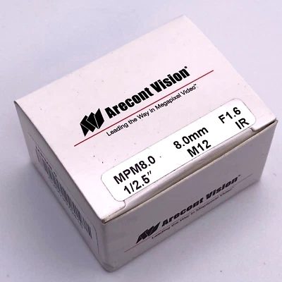 ARECONT VISION ARECONT Lens MPM8.0 8mm 1/2.5", f1.6, M12, Fixed Iris, Microdome, New