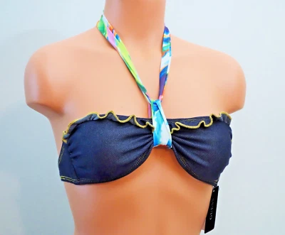 NWT Guess Jean and Tie Tye Dye Halter Straps Swimsuit Top Small $48 - Image 1 of 3