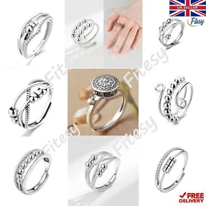 Silver Plated Anti Anxiety Fidget Spinner Ring-Girl Women Daughter Stress Relief - Picture 1 of 12