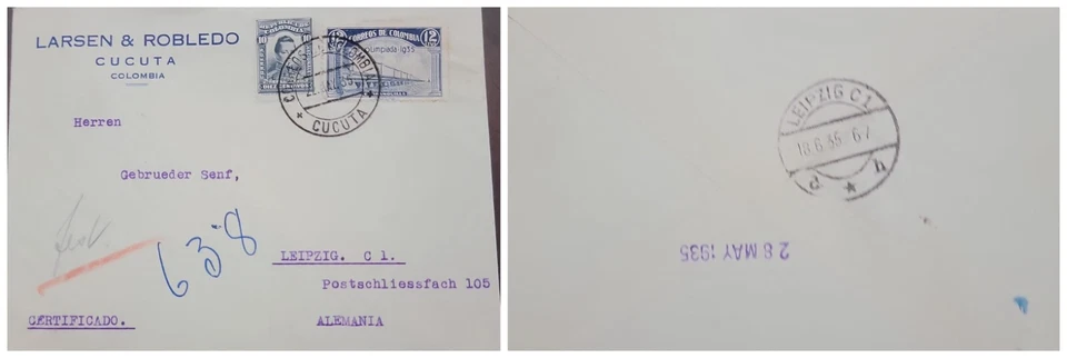 O) 1935 COLOMBIA, CUCUTA, JOSE MARIA CORDOBA, SCT 344 10c gray, PIER AT PUERTO C - Image 1 of 1