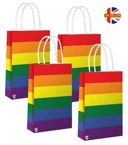 RAINBOW STRIPE BRIGHT PARTY PAPER LOOT GIFT BAGS -  FUN BIRTHDAY GOODY BAG PRIDE - Picture 1 of 3