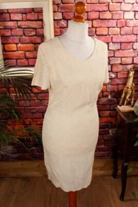 Vintage Original 90er Robe Fourreau Vanille Jaune Clair Prägemuster 38 - Imagen 1 de 7