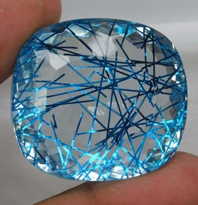 Huge 137.30 Ct Certified Natural Rutilated Quartz Cushion Shape Loose Gemstone - Picture 1 of 6