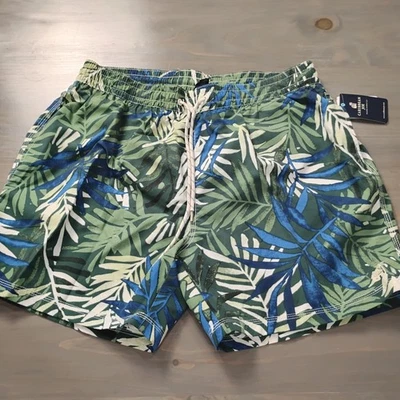 NWT Caribbean Joe Swim Trunks Mens XL Tropical Palms Lined Beach 6" Shorts  - Image 1 of 4