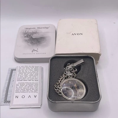 Avon Silver Pocket Watch with Chain - Image 1 of 4