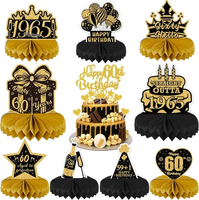 CHUNYAN 60Th Birthday Table Decorations for Men - Black and Gold Party Supplies