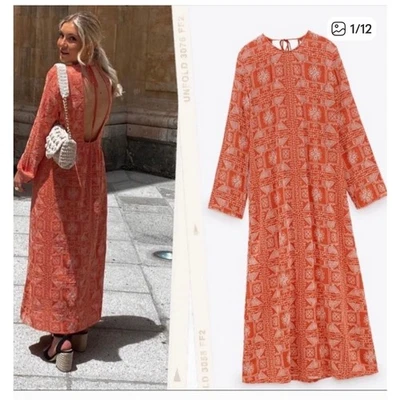 Maxi Vestido Zara Mujer Bordado L Espalda Abierta Blogger’s Favorite Naranja Foto 1 de 4