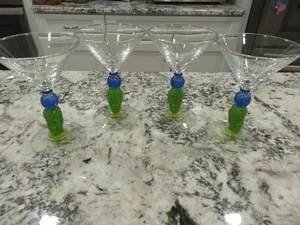 4 Vintage 1996 Richard Jolley Glas Bombay Saphir Martini Glaskunst Glasstiel EXC - Bild 1 von 6