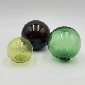 3 Hand Blown Glass Float Balls Orbs Art Glass Fishing Green Brown - Picture 1 of 5
