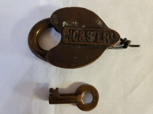 N.C. & St. L. RY Brass Signal Lock Fraim Nashville,Chattanooga & St. Louis w/Key - Picture 1 of 14