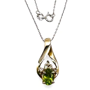 14k Weißgold natürlicher Peridot mit Diamanten Anhänger Halskette 18" - Bild 1 von 23