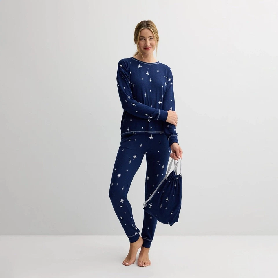 Conjunto de pijama Sonoma para mujer talla pequeña azul estrella 3 piezas ropa de dormir camisa pantalones nuevo con etiquetas Foto 1 de 4