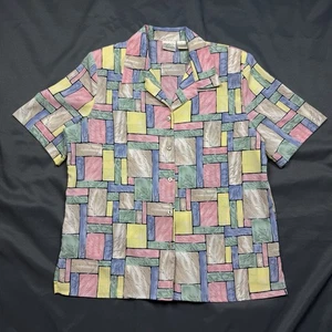 Vtg Alison Daley Button Front Shirt Womens Sz 12 Colorful Squares Short Sleeves - Picture 1 of 11